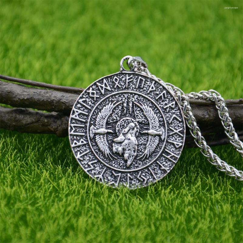 

Chains Nostalgia Gothic Wolf Pagan Moon Pendant Odin Raven Amulet Talisman Viking Runes Jewelry Necklace Men