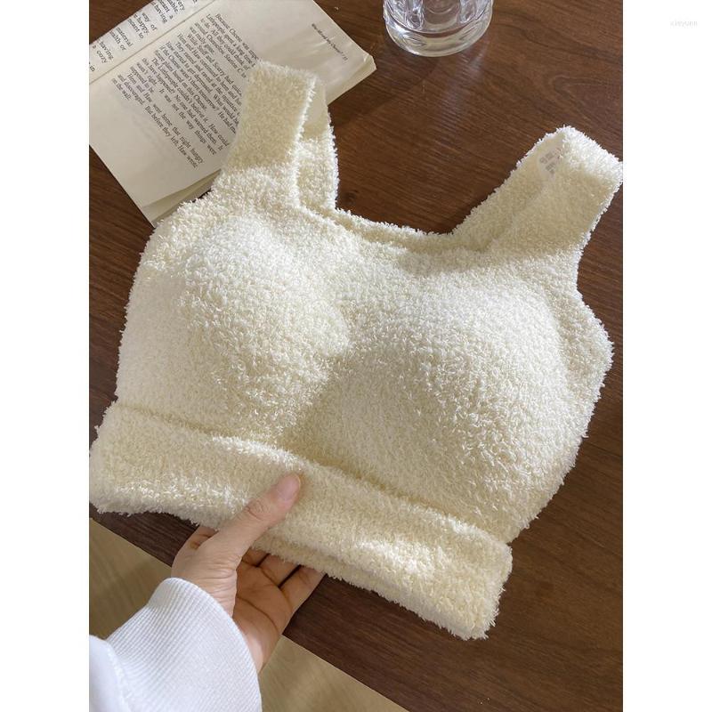 

Women's Tanks Warm Fleece Suspender Vest For Women In Spring And Winter Spaghetti Tops With Padded Bra Short Style Cashmere Inside, Red tops