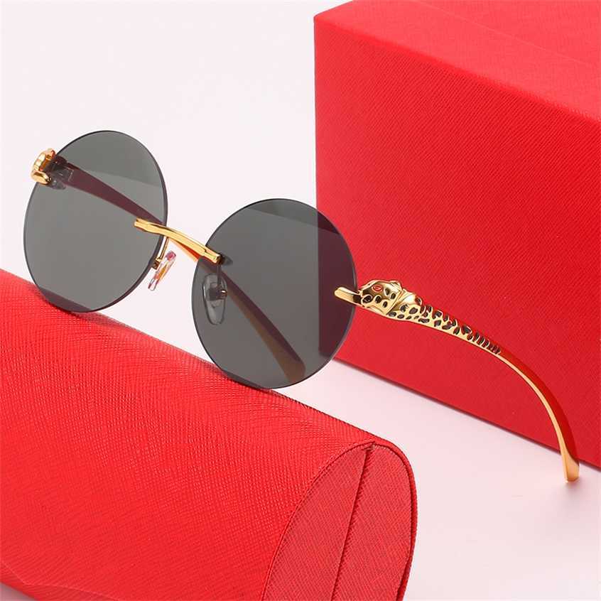 

Sunglasses 2023 new rimless round decorative leopard head paint mirror leg personalized sunglasses trend glasses