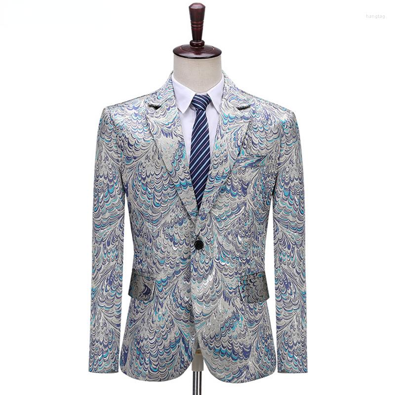 

Men's Suits Stylish Peacock Jacquard Suit Jacket Men One Button Notched Lapel Blazers Mens Wedding Party Dinner Stage Costumes, Picture shown