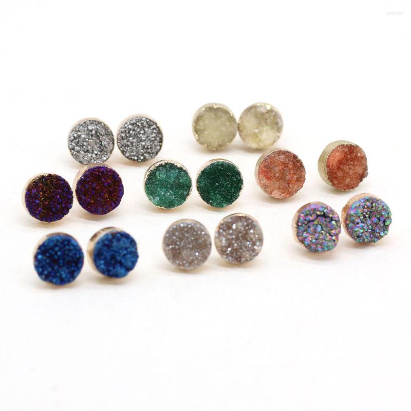 

Stud Earrings Wholesale Natural Stone Round Color Plated Crystal For Women Druzy Agates Ear Exquisite Jewelry Earring Gift