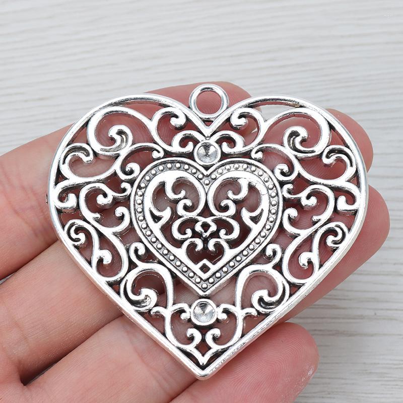 

Pendant Necklaces 2 X Large Heart Charms Pendants Hollow Open For Necklace Jewelry Making Findings 58x55mm