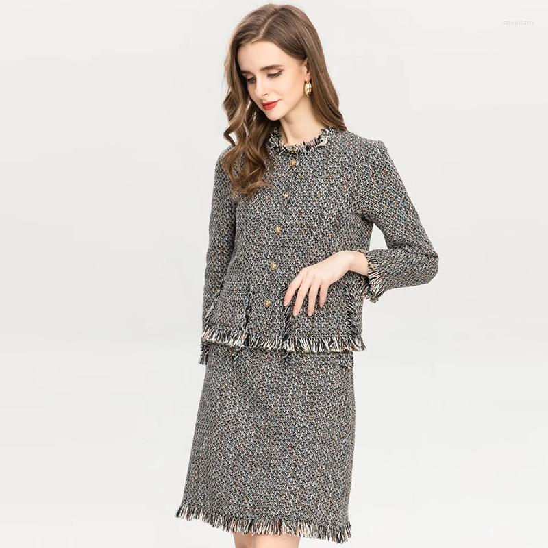 

Work Dresses Janeyiren Runway Fall/Winter Dress Set Women' Long Sleeved Grey Tweed Coat Tank Top Skirt Two-piece, Gray