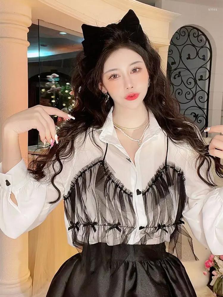 

Women's T Shirts French Minority Heavy Industry Lace Patchwork Bow Shirt Women's Design In Spring 2023 White