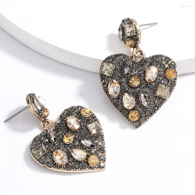 

Dangle Earrings French Retro Metal Rhinestone Heart-shaped Geometric Fashion Cute Charm Shiny Accessories
