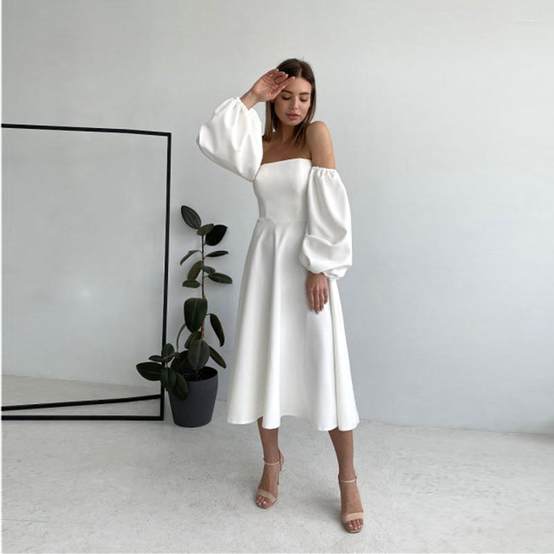 

Casual Dresses Muiches Sexy Slash Neck Backless A-Line Midi Dress Autumn High Waist Puff Sleeve Night Club Party For Women 2023, Pink
