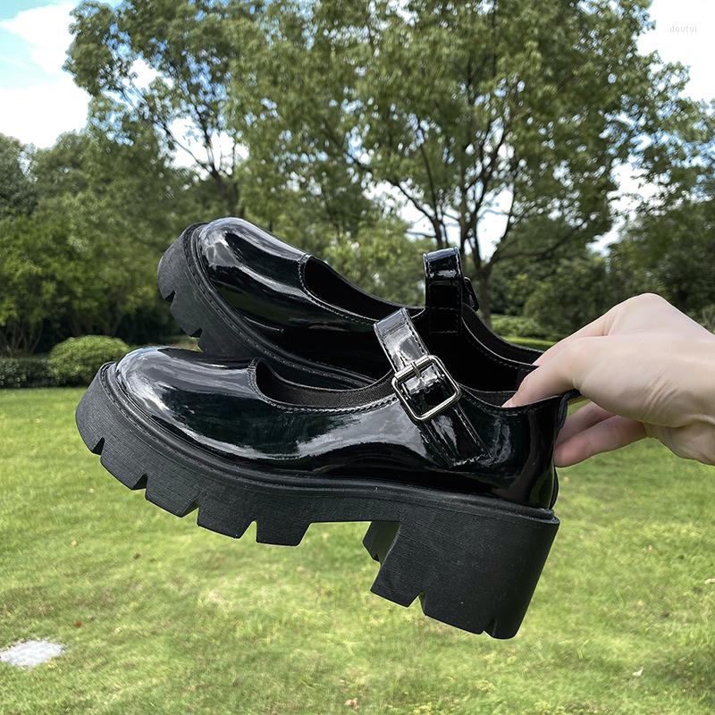 

Dress Shoes Lolita Female Japanese Mary Jane Cosplay Large Size Retro Girl Student JK Uniform High Heels Platform, Black