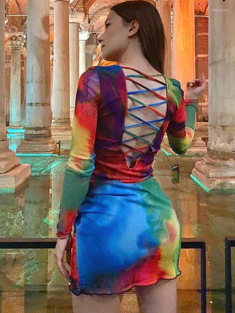

Casual Dresses Long Sleeve Bodycon Hollow Out Mini Dress Women Party Club Printed 2023 Spring Autumn Female Clothes Wholesale Items, Colorful