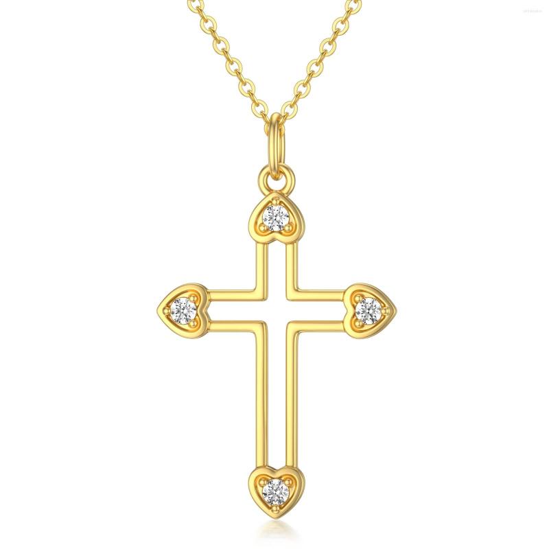 

Chains YFN 14K Real Gold Cross Necklace Heart For Women Yellow Moissanite Pendant Jewerly Gifts Birthday