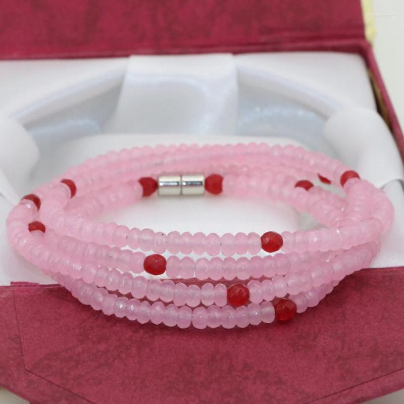 

Strand 2 4mm Pink Natural Stone Abacus Faceted Beads Chalcedony Jades Multilayer Bracelet Long Chain 4row Magnetic Clasp Jewelry B2771