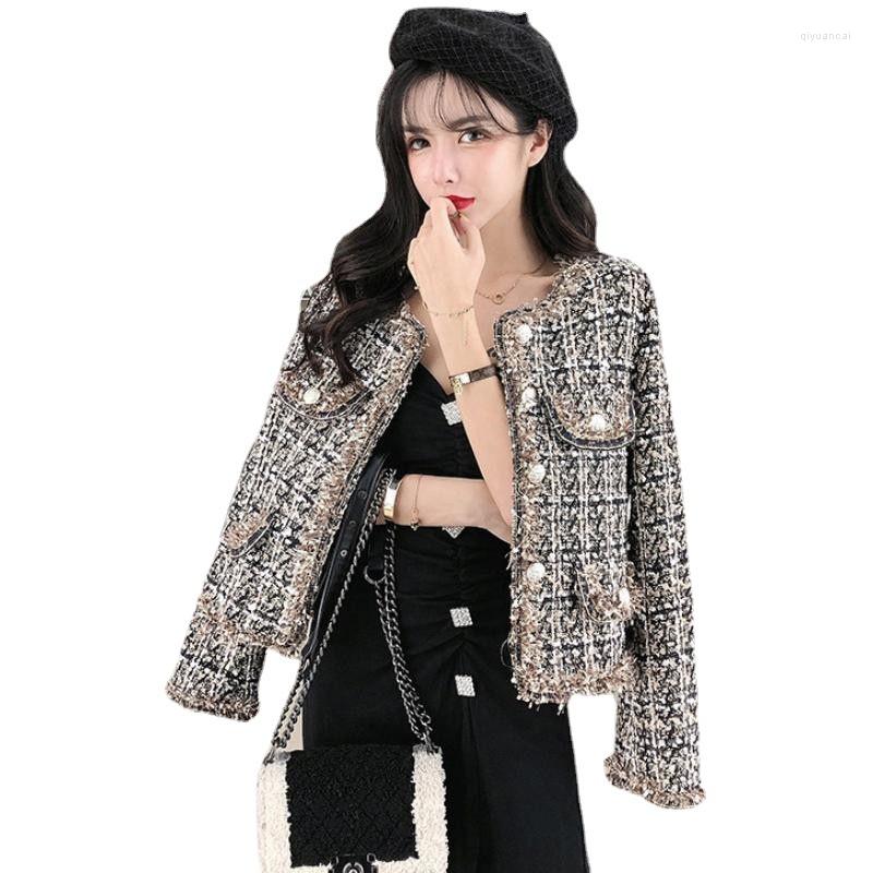 

Women' Jackets Korea Version Slim Short Fashion Quality Women Jacket Tweed Single Breasted Female Tops Coats, Black