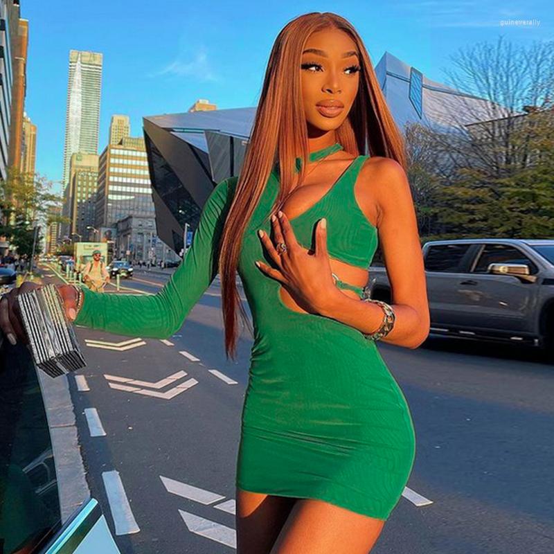 

Casual Dresses Celebrity Bandage Dress Green Bodycon Elegant One Shoulder Hollow Out Sexy Mini Woman Vestios Luxury Birthday Night Party