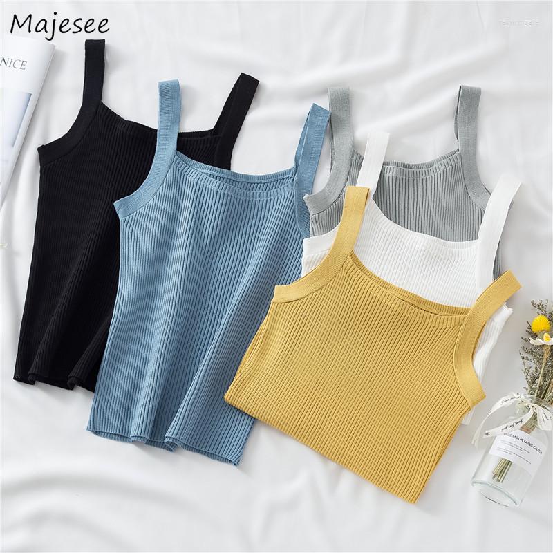 

Women's Tanks Top Womens Solid Knitwear Simple Slim Thicken Aesthetic Autumn Winter Trendy Basic Female Candy Colors Casual, Black