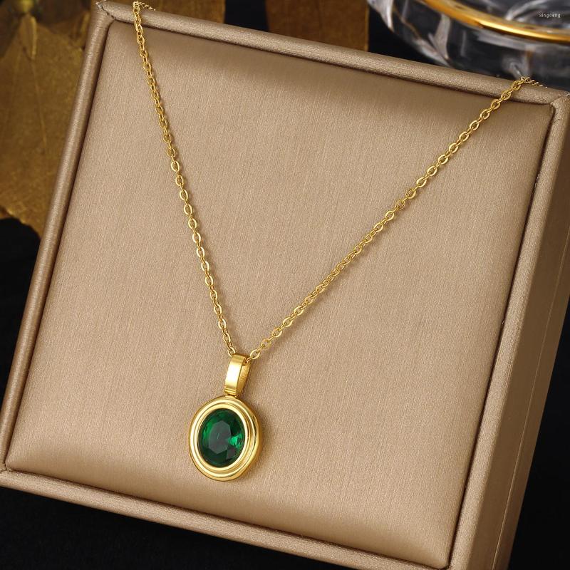 

Chains XINYIXIN 316L Stainless Steel Square Green Zircon Pendant Necklace For Women Classic Luxury Girls Jewelry Chain Birthday Gift