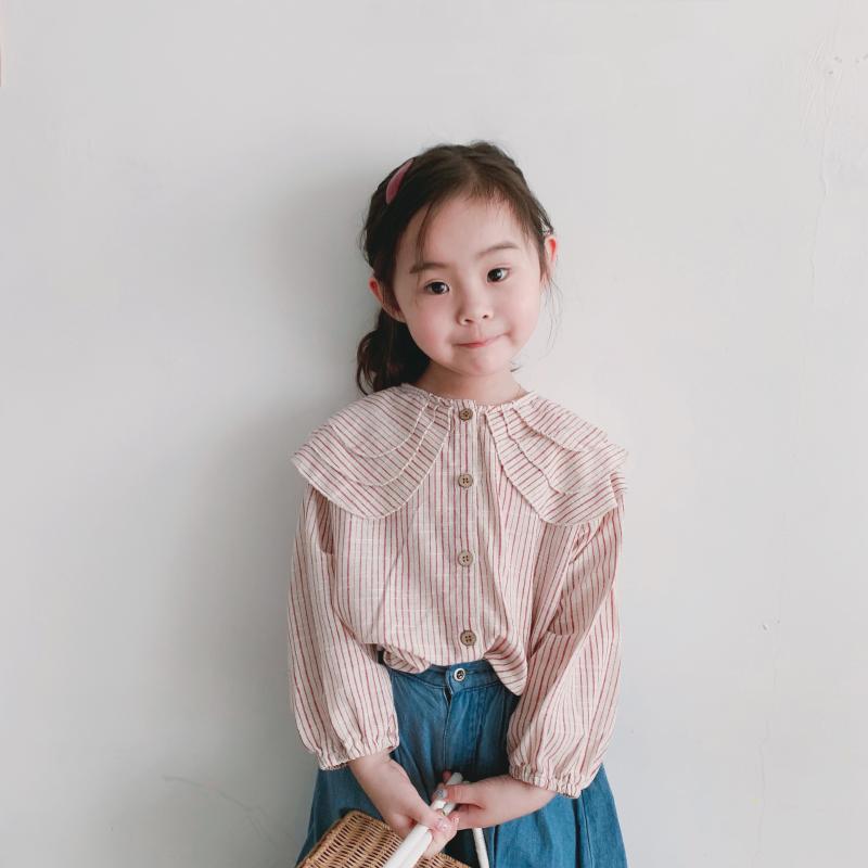 

Shirts Children's Spring And Summer Shirt Korean Board Cotton Long Sleeve Girls' With Big Lotus Leaf Neck, Beige