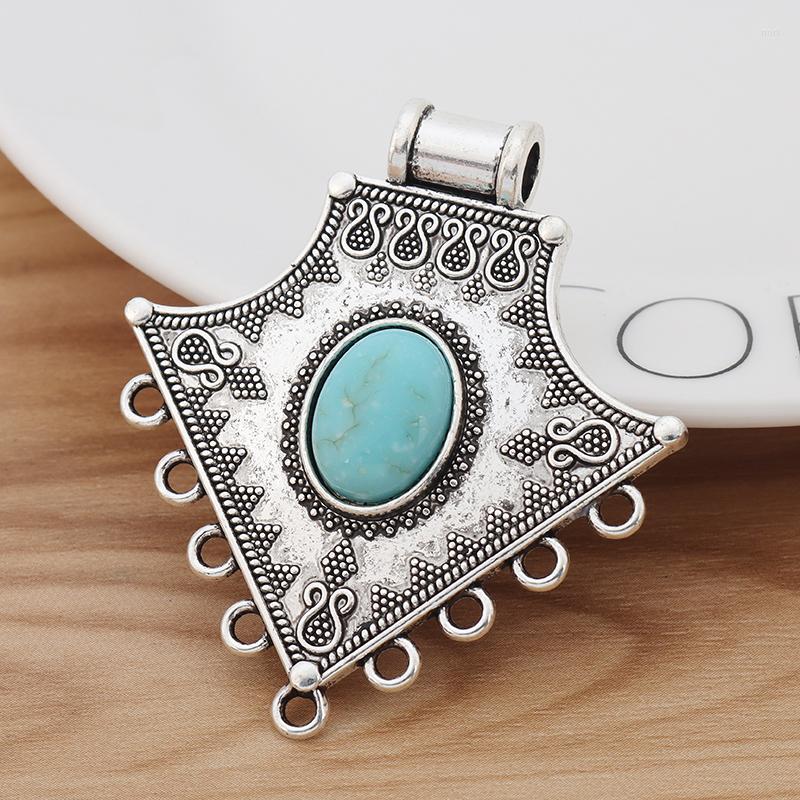 

Pendant Necklaces 2 Pieces Tibetan Silver Large Boho Chandelier Connector Charms Pendants & Faux Green Stone For Necklace Jewellery