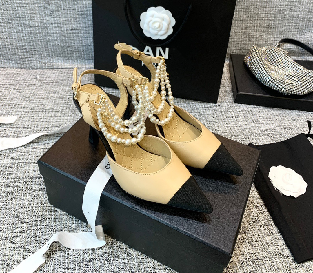 

Kitten Heels Peal Sandals Summer Women's Designer Shoes Pointed Toes High Heels, White