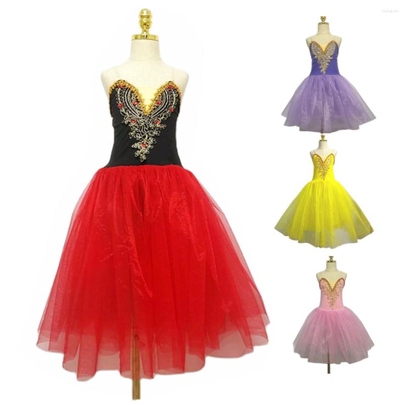 

Stage Wear Ballet Dance Dress Long Skirt Modern Sling Girls Professional Performance Costumes, Pink