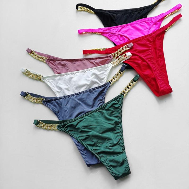 

Women's Panties Metal Chain Diamond T Back High Waist Women Thongs European And American Hip Lift Ice Silk Underwear, White