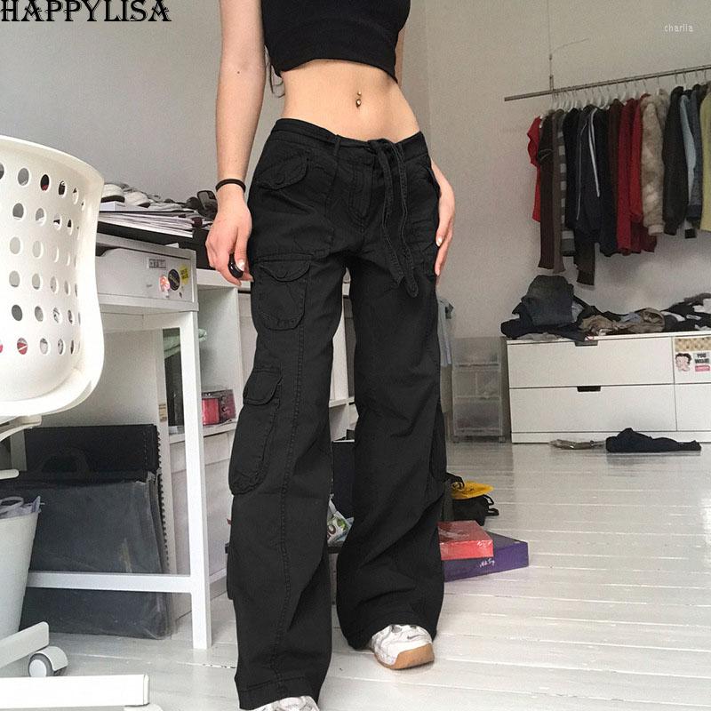 

Women's Pants Women Cargo Low Waist Girls Loose Baggy Pockets Sweatpants Chic Streetwear Sexy Trousers Wide Leg Joggers Die Hose P01, Black