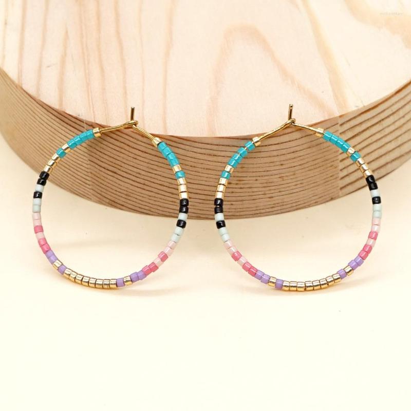 

Hoop Earrings Bohemian Vintage Rainbow Beads Women 2023 Ethnic Elegant Handmade Big Wedding Jewelry Gift Wholesale