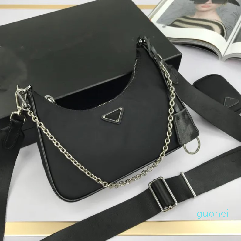

Designer-Black Nylon Shoulder Messenger Bag for Women Luxury Handbag Hobo Designer With Mini Pocket Brand Female Crossbody Bag