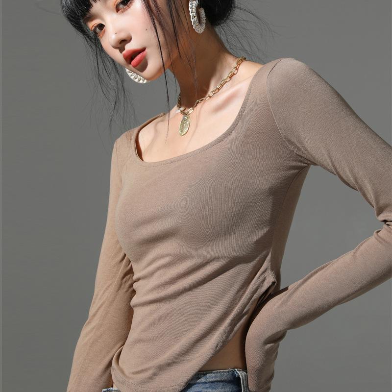 

Women's T Shirts Slim Long Sleeve Woman T-Shirts Skinny Asymmetric Open Side Shirt Solid Harajuku Streetwear Sexy Tops 122512WTA, Khaki