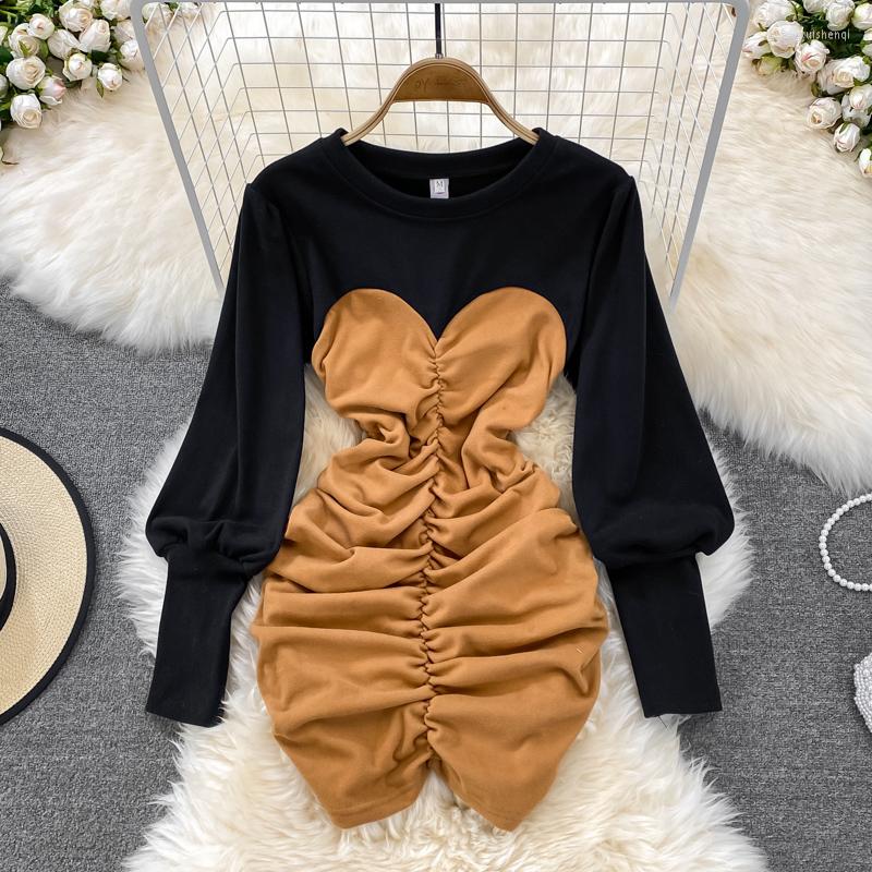 

Casual Dresses ZCWXM Korean Mini Dress Women Slim Package Hips Long Sleeve Vestido Sexy Stretch Comfortable Lady Bodycon One Piece, Blue