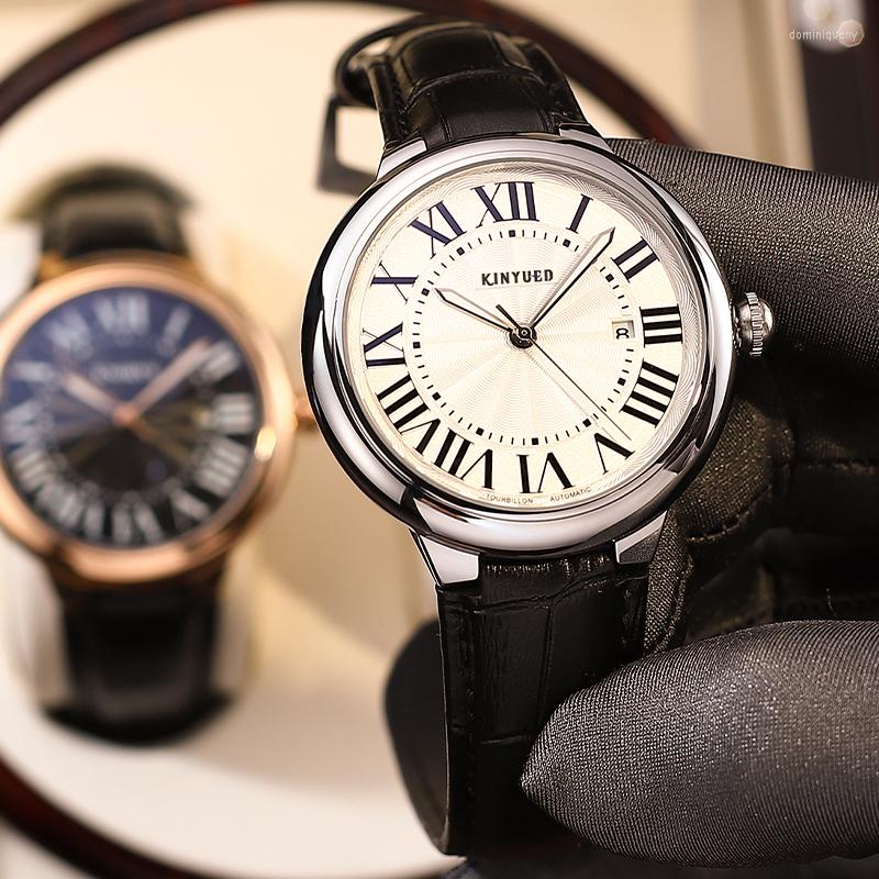 

Wristwatches KINYUED Men Watches Automatic Mechanical Watch Leather Fashion Sport Clock Male Casual Business Relojes Hombre Retro Wristwatch, Brown