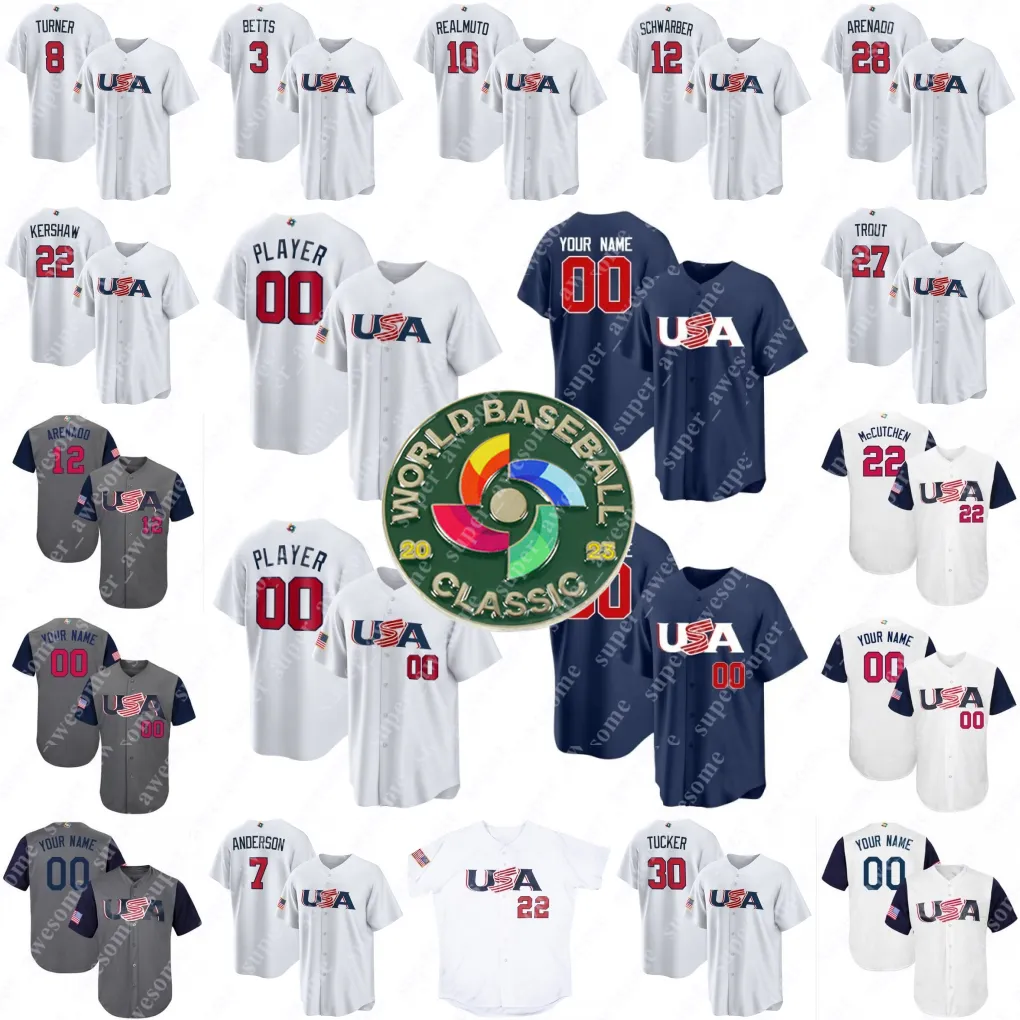 

CUSTOM USA 2023 World Baseball Classic Baseball Jersey Lance Lynn Miles Mikolas Adam Ottavino Devin Williams Bobby Witt Jr. Jeff McNeil Ryan, Women 2017 gray