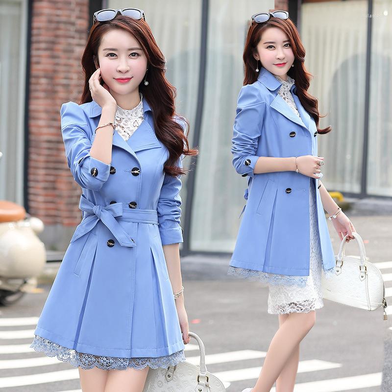 

Women's Trench Coats Spring Autumn 2023 Windbreaker Coat Women Fashion Slim Mid Length Lace Women's Casual Double-breasted Outerwear, Yellow