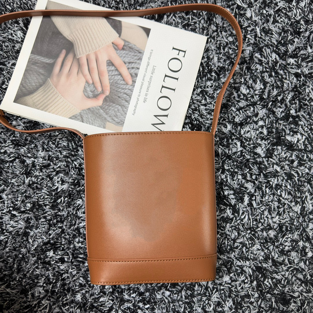 

Fashion women bag Designer bucket bag Embossed sewing shoulder bag Large capacity multi color real leather messenger bag, Deep brown