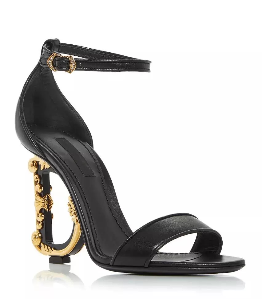 

Summer Fashion Brands Keira Women Sandals Shoes Polished Calfskin Baroquel Heels Lady Pop Heel Gold-plated Carbon Lady Dress Party Gladiator Sandalias