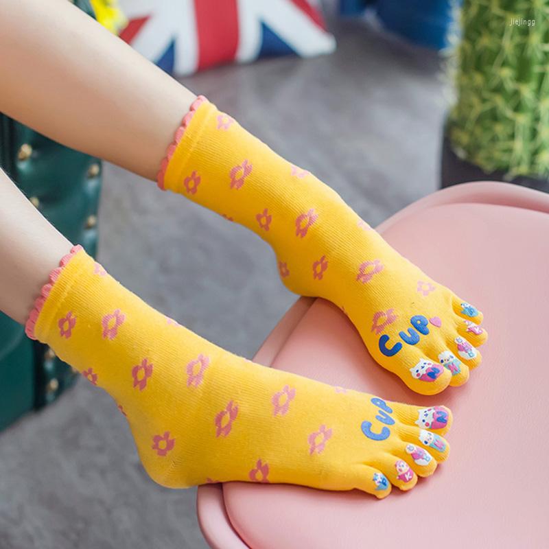 

Women Socks Cotton Five Finger Cartoon Split 5 Toe Kawaii, Black