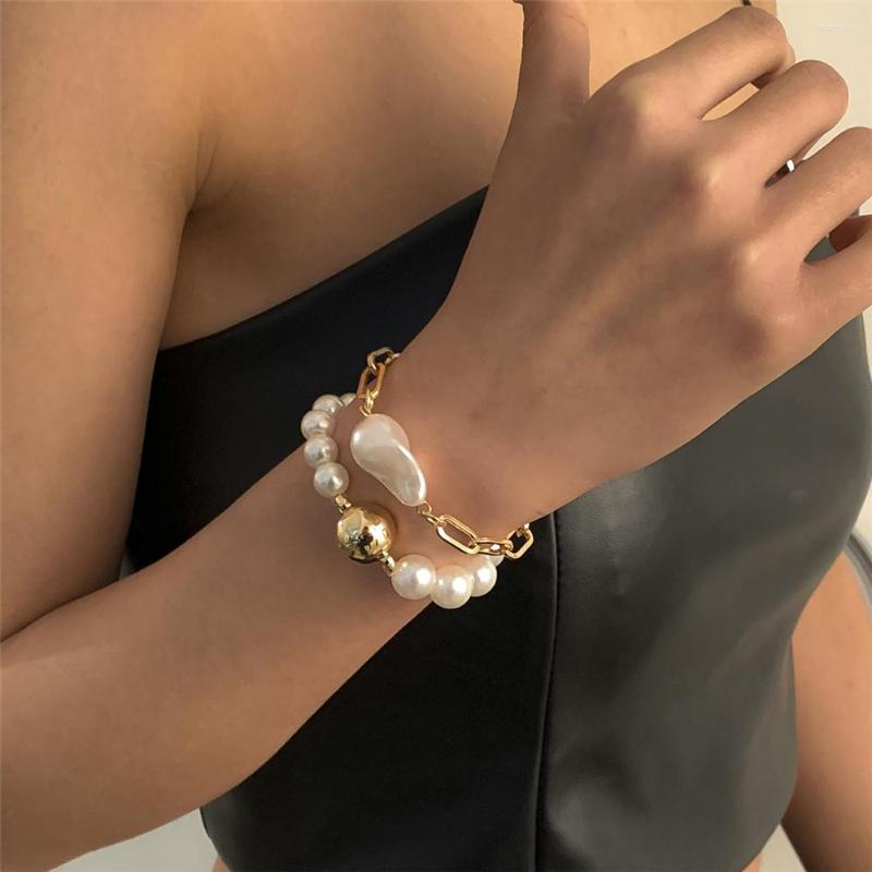 

Strand Retro Simple Shaped Imitation Pearl Set Bracelet Hollow Geometric Chain Beaded Wedding Party Accessories Gift