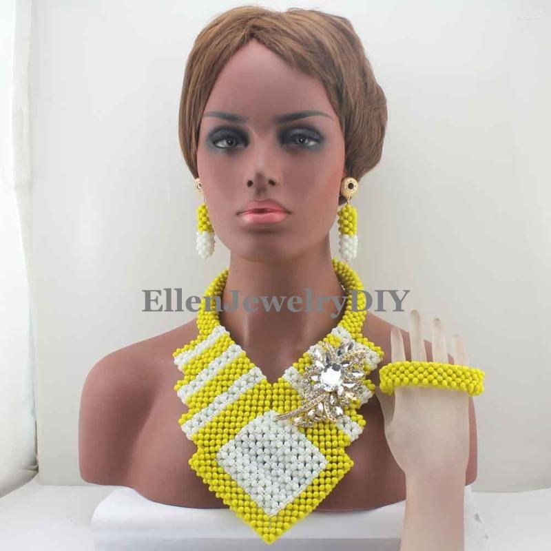 

Necklace Earrings Set 2023 African Big Costume Handmade Mix Crystal Nigerian Bridal Jewelry W13335, Picture shown