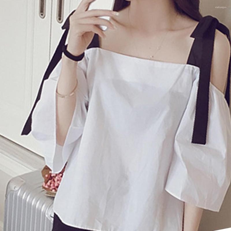 

Women's Blouses Fashion Off Shouder Women's Shirt Short Sleeve Loose Leisure Korean Long Quick Dry Women Large, White