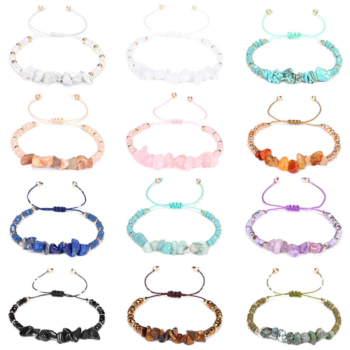 

Fashion Jewelry Amethyst Rose Quartz Hand-woven Bracelet Color Irregular Broken Stone Bead Mixed Bracelet Adjustable