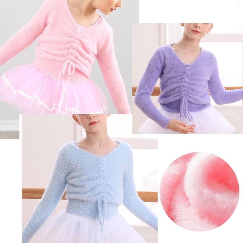 

Stage Wear Kids Girls Keeping Warm Ballet Dance Layering Sweater Long Sleeve Drawstring V Neck Pullover Yoga Training Top Outerwear, Pink