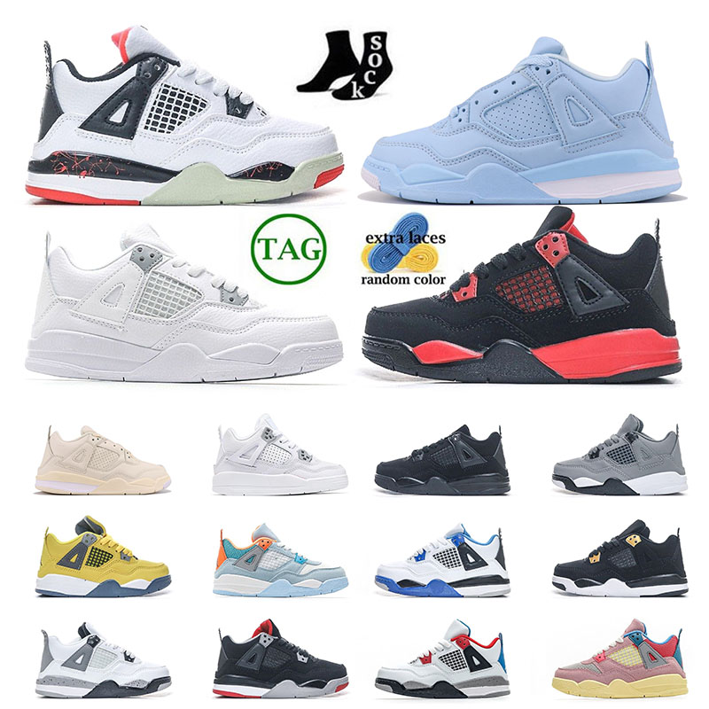 

Kid shoes jmpman 4 4s Children Preschool Training shoes for young girls designer young boy DIY Analyzes top Sail Fire Red Bred Fire Red Royalty kid sports sneakers, 1 (6)