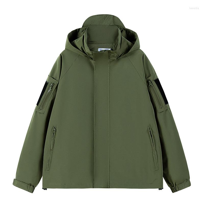 

Men's Jackets Men Tactics Military Hooded Casual Multiple Pockets Coat 2023 Spring Windbreaker Outdoor Couple Thin Jacket, 65 light gray