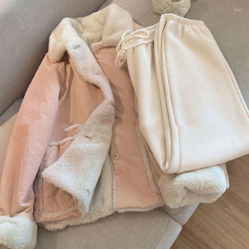 

Women' Trench Coats Winter Jackets Woman Velvet Thickening Fur Coat Loose Students Warm Lamb Wool Cotton-padded Trend Women Clothes, Pink