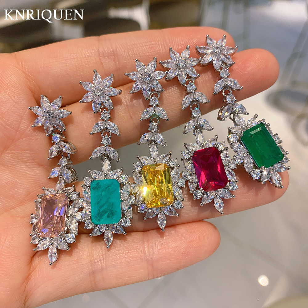 

Stud KNRIQUEN 812mm Paraiba Tourmaline Ruby Emerald Quartz Topaz Gemstone Earrings for Women Party Wedding Fine Jewelry Elegant Gift 230313