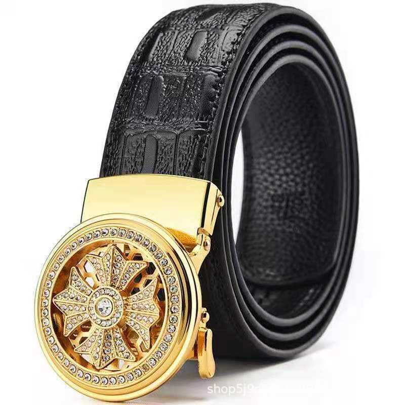 

Leather Automatic Buckle Waist Belt for Business and Trends: Men's and Women's Fortune Chain Belt, Black