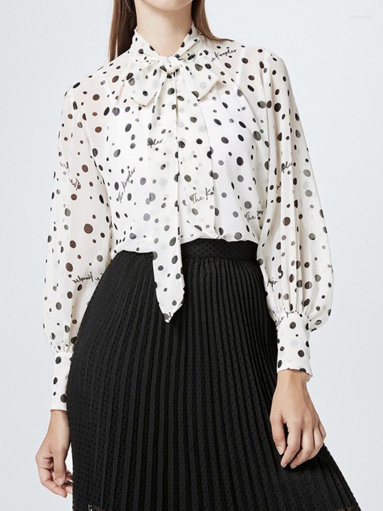 

Women' Blouses Women Shirt Lightweight Polka Dot Long Sleeves, Milky apricot