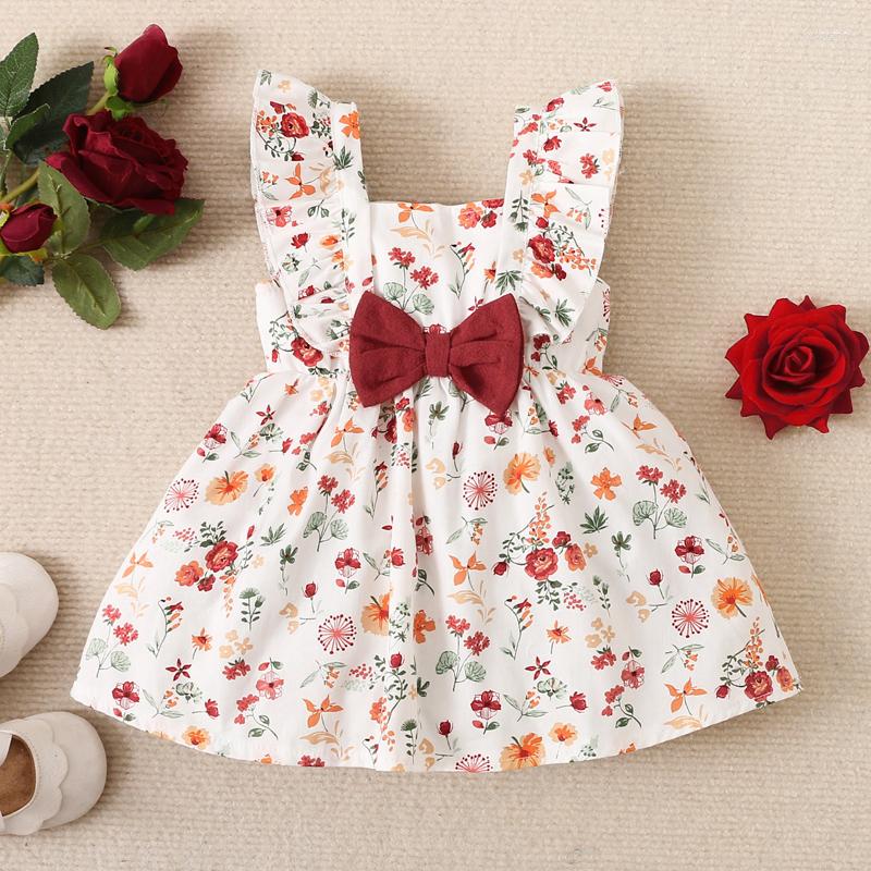 

Girl Dresses Baby Girls Flowers Dress Infant Summer Sweet Bowknot Princess Party Beach Sleeveless Sundress Beauty Clothing 3M-18M, White