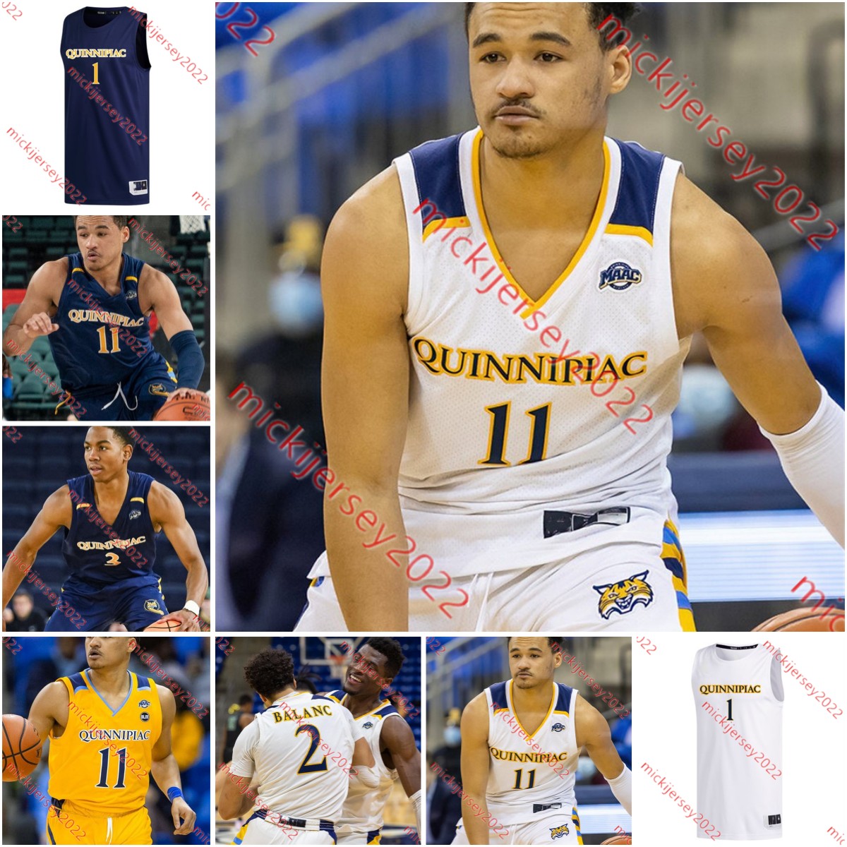 

Custom Stitched Quinnipiac Bobcats Basketball Jersey Quinn Guth Luis Kortright Elijah Taylor JJ Riggins Ike Nweke Paul Otieno Mens college Quinnipiac Jerseys, Gold