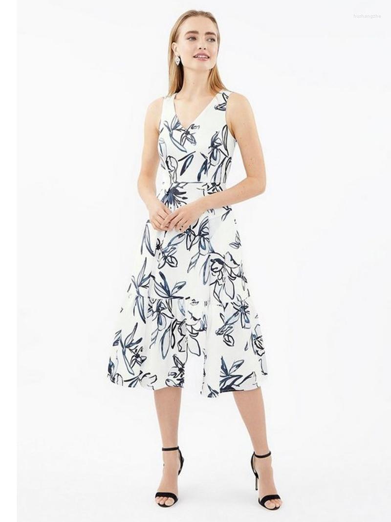 

Casual Dresses Flower Print Women A-Line Dress V-Neck Summer, White