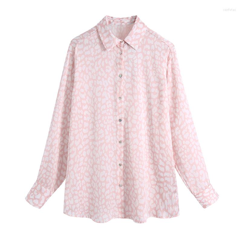 

Women's Blouses Fashion Leopard Print Loose Women Vintage Lapel Long Sleeve Female Shirts Blusas Chic Tops, Pink