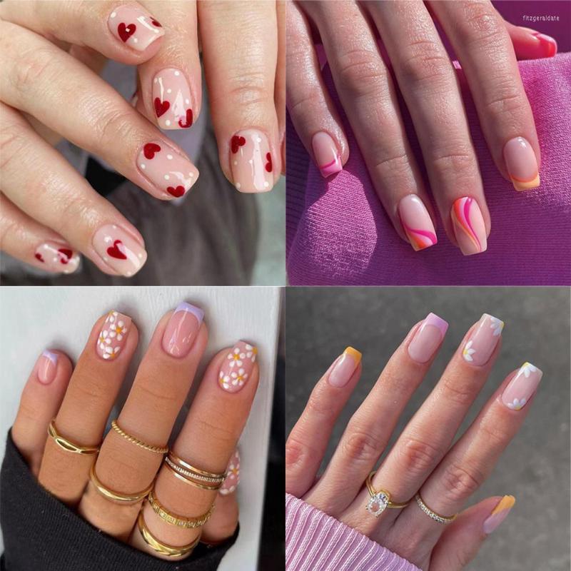 

False Nails 24Pcs Short Round/Square Head Detachable French Ballerina Fake Full Cover Acrylic Nail Tips Press On, No glue